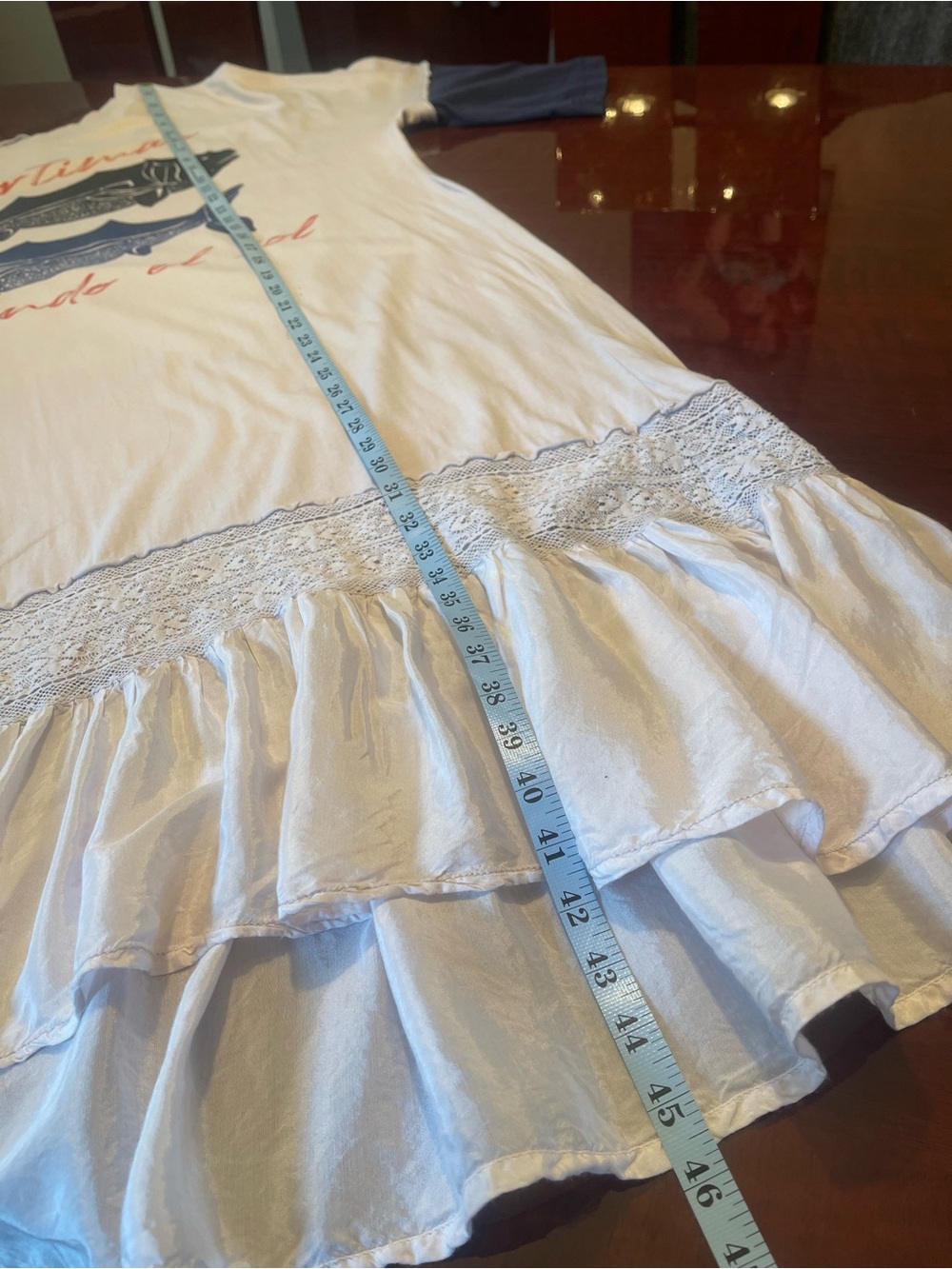 Free People Toro Fish Graphic Tee Midi Dress White Navy Coastal Boho Beach Sz L - Picture 13 of 15